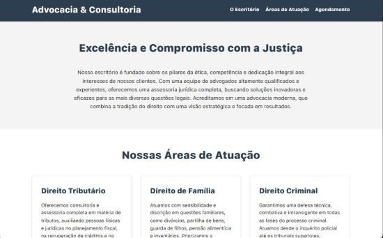 Imagem da pagina inicial do projeto de Advocacia