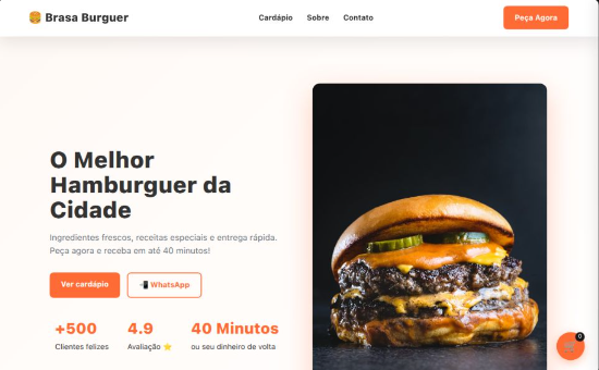 Imagem da pagina inicial do projeto de Hamburgueria